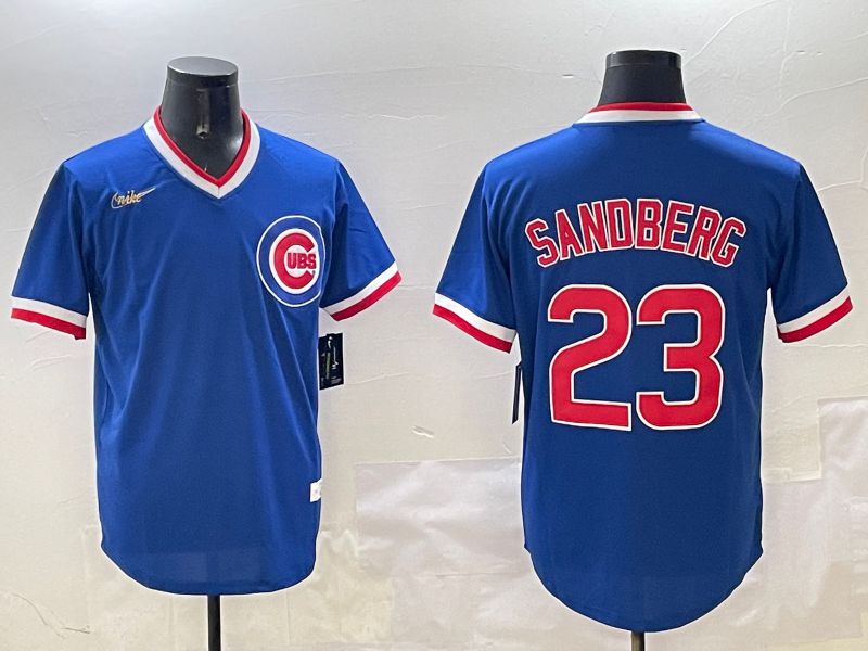 Men Chicago Cubs 23 Sandberg Blue Throwback Game 2025 Nike MLB Jersey style 316